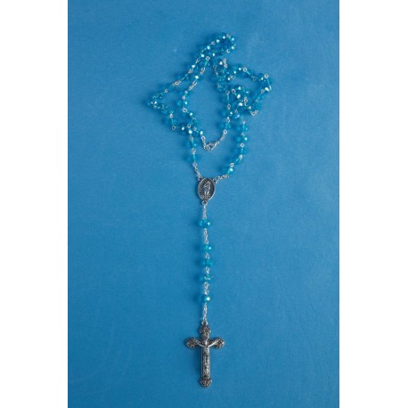Chapelet Lourdes en verre bleu