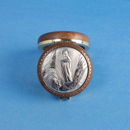 Boîte bois et métal argenté Lourdes