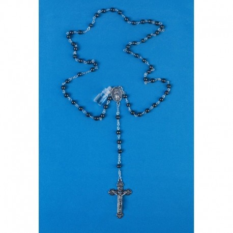 Chapelet hématite avec eau de Lourdes